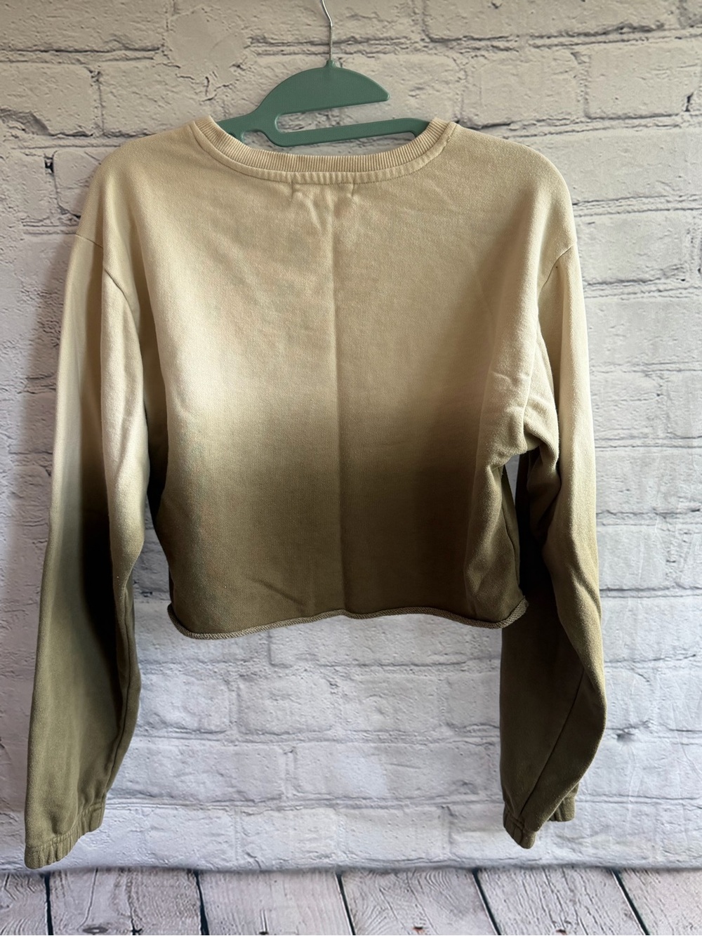 Cropped Ombre Crewneck Sweatshirt in Olive Green - Picture 2 of 3